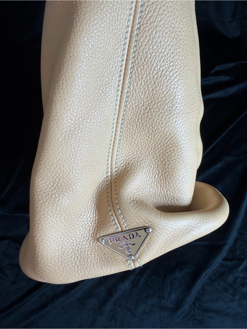 Prada Beige/Tan Pebbled Leather Hobo with Silver Rings - Picture 3 of 13